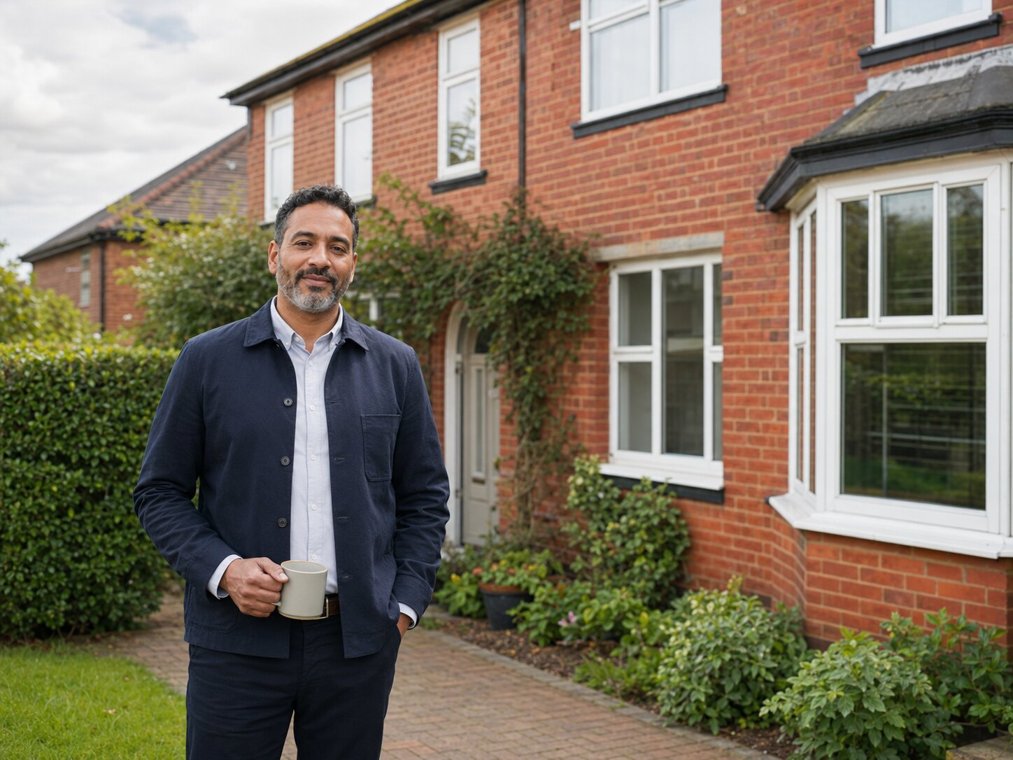 A professional property partner outside a well-maintained home